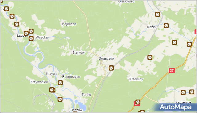 mapa Bogaczów gmina Nowogród Bobrzański, Bogaczów gmina Nowogród Bobrzański na mapie Targeo