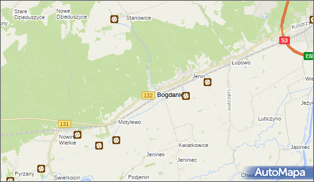 mapa Bogdaniec powiat gorzowski, Bogdaniec powiat gorzowski na mapie Targeo