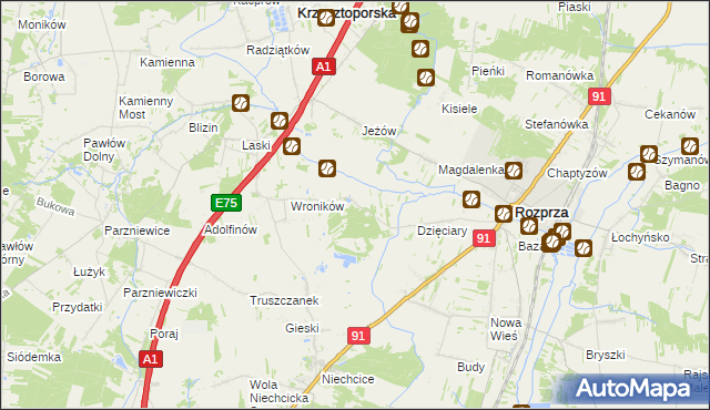 mapa Bogumiłów gmina Rozprza, Bogumiłów gmina Rozprza na mapie Targeo