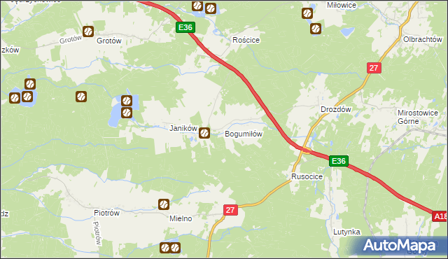 mapa Bogumiłów gmina Żary, Bogumiłów gmina Żary na mapie Targeo