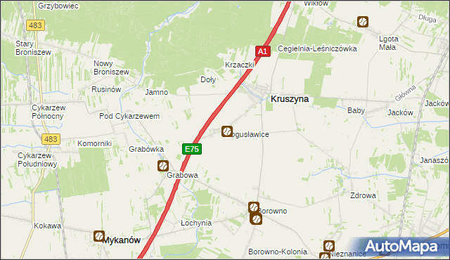mapa Bogusławice gmina Kruszyna, Bogusławice gmina Kruszyna na mapie Targeo