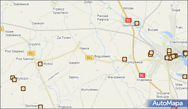 mapa Bogusławki gmina Chełmża, Bogusławki gmina Chełmża na mapie Targeo