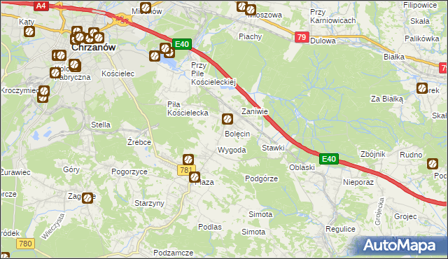 mapa Bolęcin gmina Trzebinia, Bolęcin gmina Trzebinia na mapie Targeo