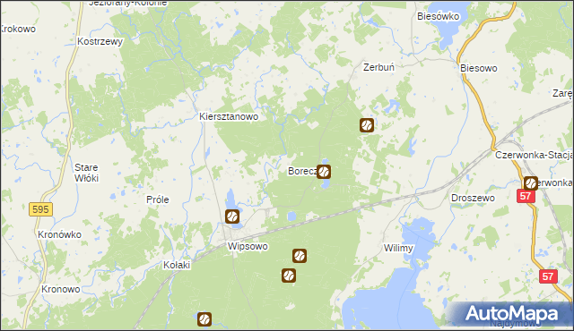 mapa Boreczek gmina Biskupiec, Boreczek gmina Biskupiec na mapie Targeo