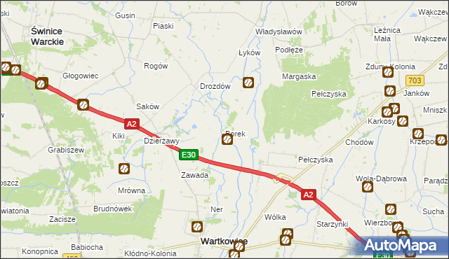 mapa Borek gmina Wartkowice, Borek gmina Wartkowice na mapie Targeo