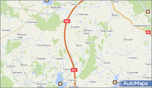 mapa Borki gmina Prostki, Borki gmina Prostki na mapie Targeo