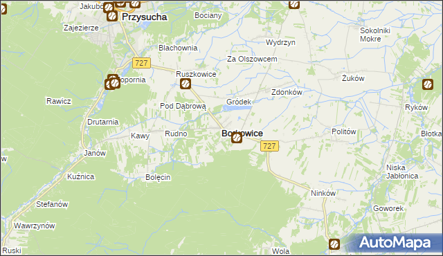 mapa Borkowice powiat przysuski, Borkowice powiat przysuski na mapie Targeo