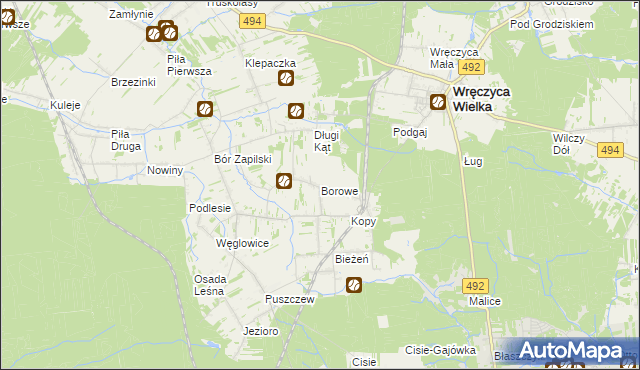 mapa Borowe gmina Wręczyca Wielka, Borowe gmina Wręczyca Wielka na mapie Targeo