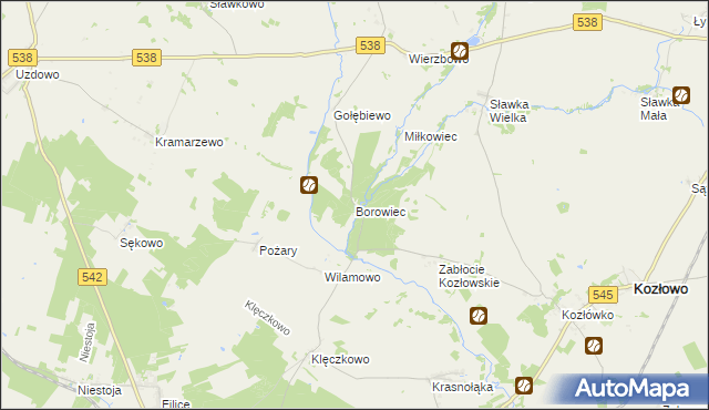 mapa Borowiec gmina Kozłowo, Borowiec gmina Kozłowo na mapie Targeo