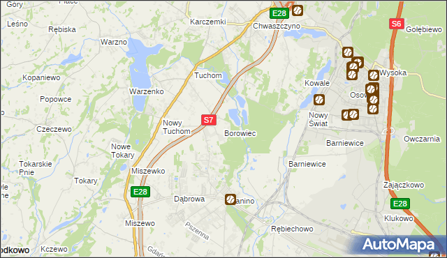 mapa Borowiec gmina Żukowo, Borowiec gmina Żukowo na mapie Targeo