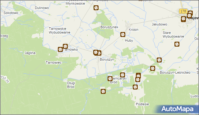 mapa Boruszyn gmina Połajewo, Boruszyn gmina Połajewo na mapie Targeo