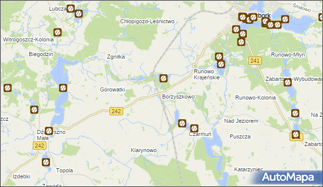 mapa Borzyszkowo gmina Więcbork, Borzyszkowo gmina Więcbork na mapie Targeo