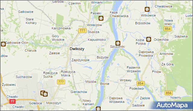 mapa Bożydar gmina Dwikozy, Bożydar gmina Dwikozy na mapie Targeo