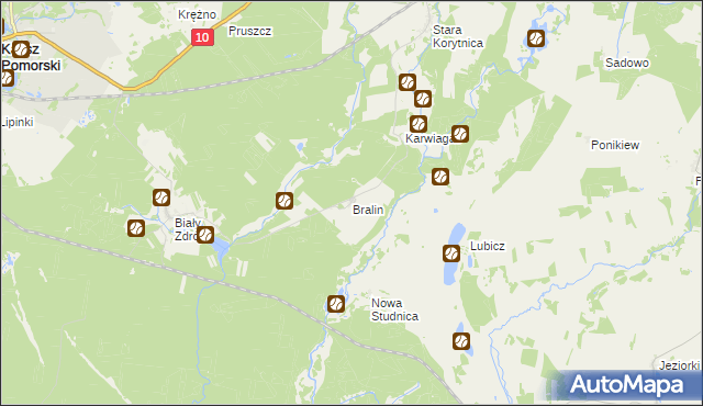 mapa Bralin gmina Kalisz Pomorski, Bralin gmina Kalisz Pomorski na mapie Targeo