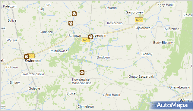 mapa Brodowo gmina Świercze, Brodowo gmina Świercze na mapie Targeo