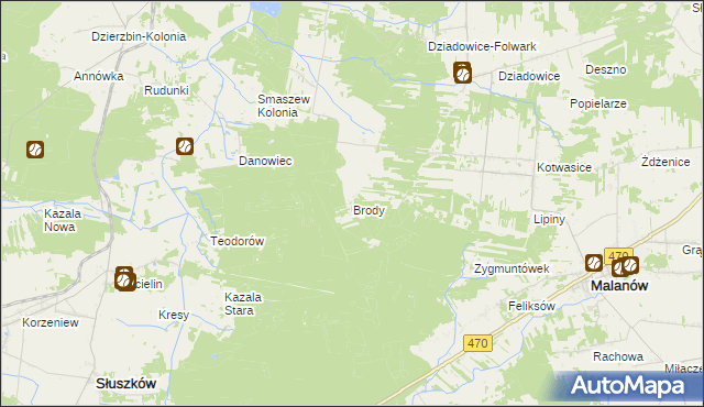 mapa Brody gmina Malanów, Brody gmina Malanów na mapie Targeo