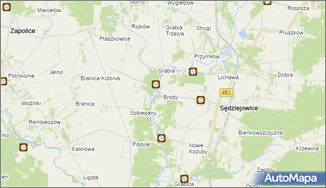 mapa Brody gmina Sędziejowice, Brody gmina Sędziejowice na mapie Targeo