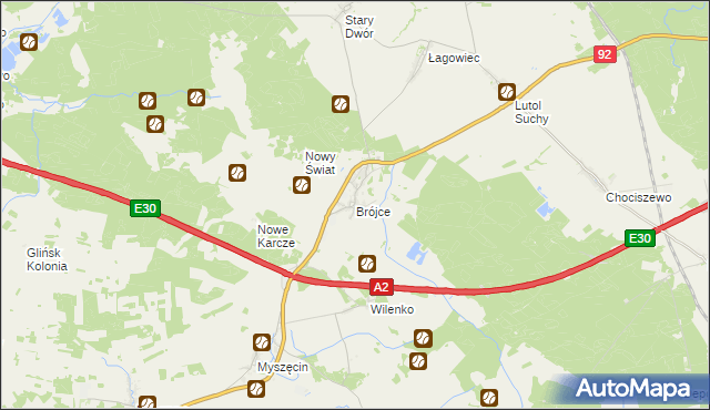 mapa Brójce gmina Trzciel, Brójce gmina Trzciel na mapie Targeo