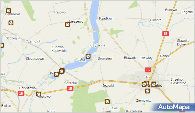 mapa Bronisław gmina Strzelno, Bronisław gmina Strzelno na mapie Targeo
