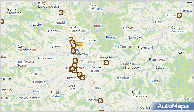 mapa Broniszów gmina Wielopole Skrzyńskie, Broniszów gmina Wielopole Skrzyńskie na mapie Targeo