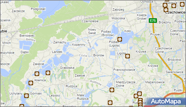 mapa Bronów gmina Czechowice-Dziedzice, Bronów gmina Czechowice-Dziedzice na mapie Targeo