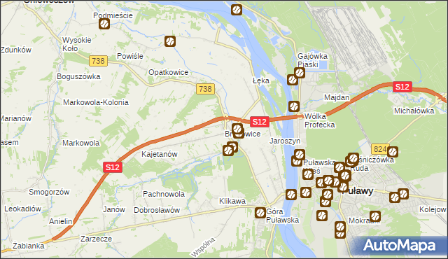 mapa Bronowice gmina Puławy, Bronowice gmina Puławy na mapie Targeo