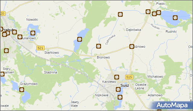 mapa Bronowo gmina Susz, Bronowo gmina Susz na mapie Targeo