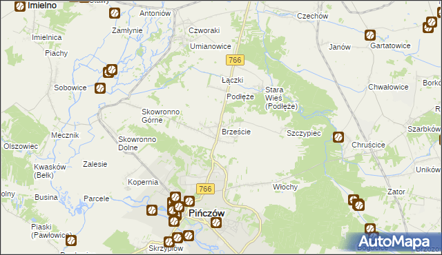 mapa Brzeście gmina Pińczów, Brzeście gmina Pińczów na mapie Targeo