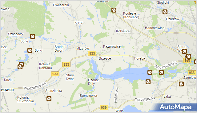 mapa Brzeźce gmina Pszczyna, Brzeźce gmina Pszczyna na mapie Targeo