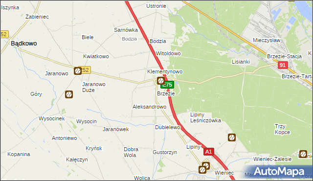 mapa Brzezie gmina Brześć Kujawski, Brzezie gmina Brześć Kujawski na mapie Targeo