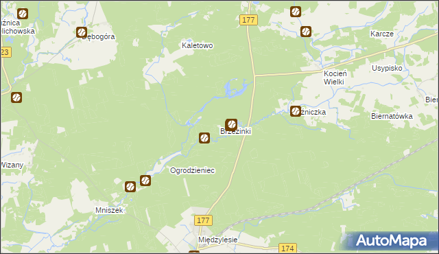 mapa Brzezinki gmina Wieleń, Brzezinki gmina Wieleń na mapie Targeo