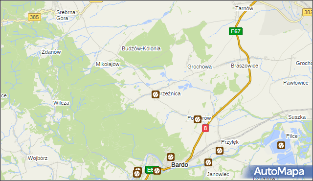 mapa Brzeźnica gmina Bardo, Brzeźnica gmina Bardo na mapie Targeo