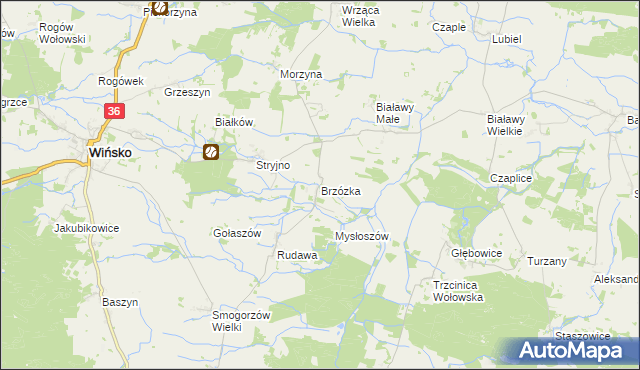 mapa Brzózka gmina Wińsko, Brzózka gmina Wińsko na mapie Targeo