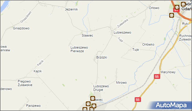 mapa Brzózki gmina Nowy Staw, Brzózki gmina Nowy Staw na mapie Targeo