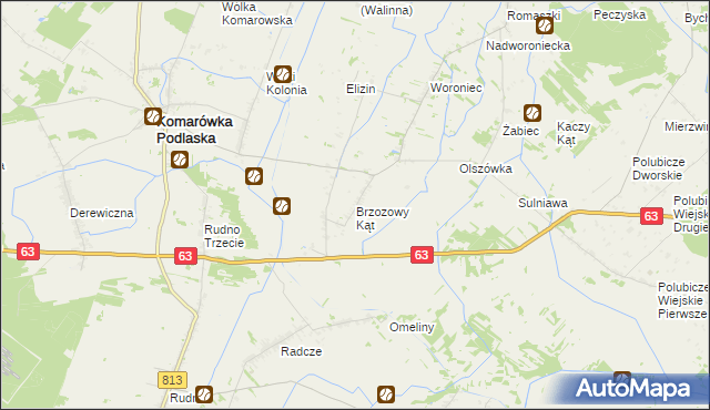 mapa Brzozowy Kąt gmina Komarówka Podlaska, Brzozowy Kąt gmina Komarówka Podlaska na mapie Targeo