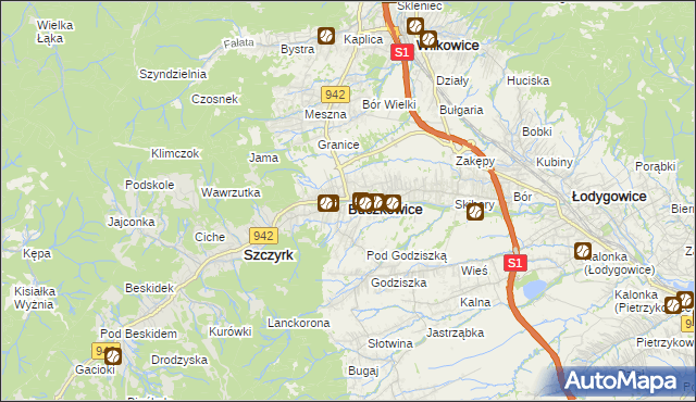 mapa Buczkowice, Buczkowice na mapie Targeo