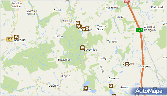 mapa Buczyniec gmina Pasłęk, Buczyniec gmina Pasłęk na mapie Targeo