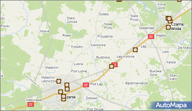 mapa Budziska gmina Czersk, Budziska gmina Czersk na mapie Targeo