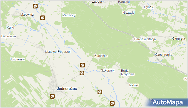 mapa Budziska gmina Jednorożec, Budziska gmina Jednorożec na mapie Targeo