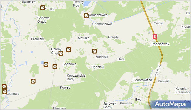 mapa Budziski gmina Sztabin, Budziski gmina Sztabin na mapie Targeo