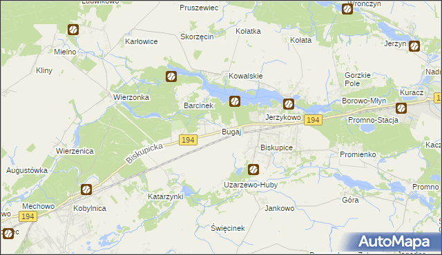 mapa Bugaj gmina Pobiedziska, Bugaj gmina Pobiedziska na mapie Targeo