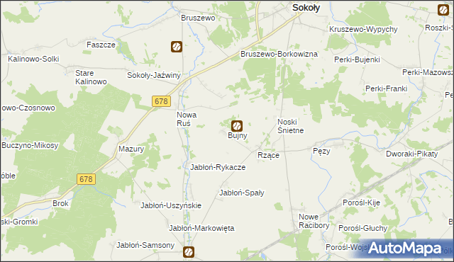 mapa Bujny gmina Sokoły, Bujny gmina Sokoły na mapie Targeo