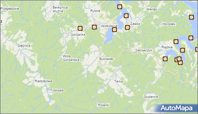 mapa Bukowiec gmina Solina, Bukowiec gmina Solina na mapie Targeo