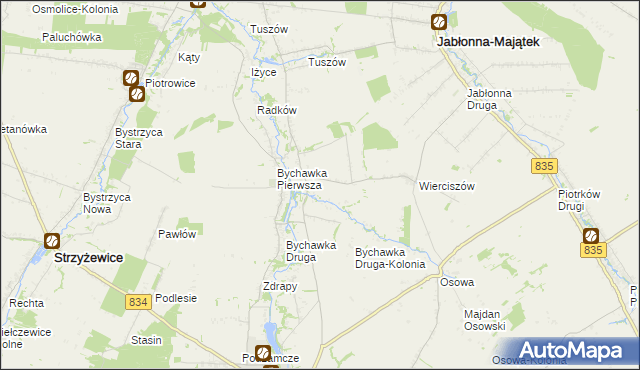 mapa Bychawka Trzecia-Kolonia, Bychawka Trzecia-Kolonia na mapie Targeo