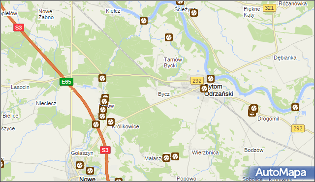 mapa Bycz gmina Bytom Odrzański, Bycz gmina Bytom Odrzański na mapie Targeo