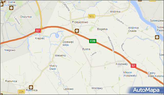 mapa Bystra gmina Pruszcz Gdański, Bystra gmina Pruszcz Gdański na mapie Targeo