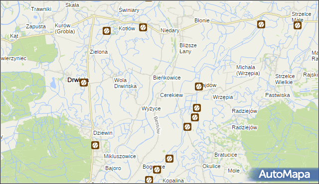 mapa Cerekiew gmina Bochnia, Cerekiew gmina Bochnia na mapie Targeo