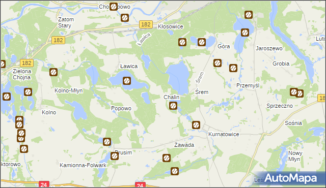 mapa Chalin gmina Sieraków, Chalin gmina Sieraków na mapie Targeo