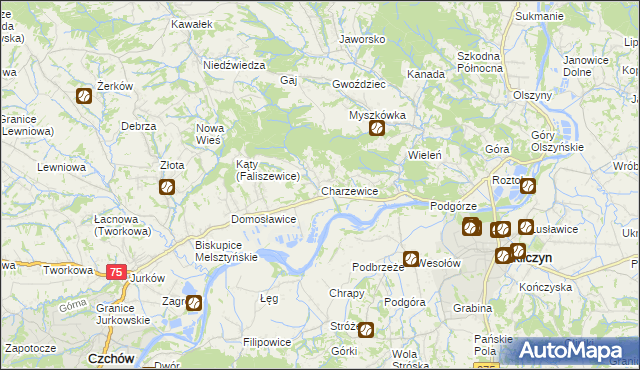 mapa Charzewice, Charzewice na mapie Targeo