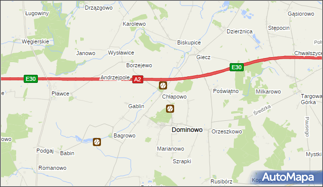 mapa Chłapowo gmina Dominowo, Chłapowo gmina Dominowo na mapie Targeo